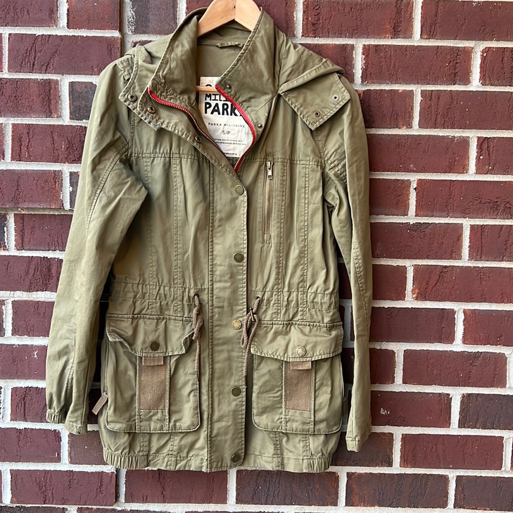 Garage military parka green jacket with hood